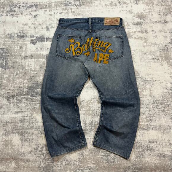 Authentic Bape 2000’s Star Logo Baggy Jeans 34 - Picture 1 of 6